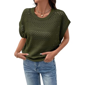 image:imageSidefeel Womens Crochet Tops for Women Cap Sleeve Knitted Summer Sweater Pullover Cute Beach Vacation ClothesGreen