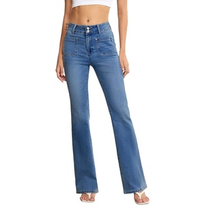 image:imageSidefeel Womens Flare Jeans High Waisted Wide Leg Stretchy Bell Bottom Front Pockets Denim PantsBlue