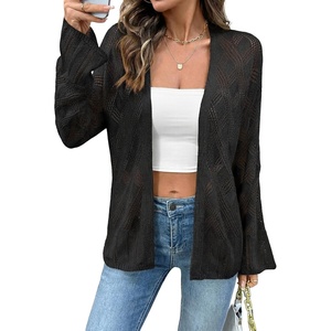image:imageSidefeel Womens Summer Cardigan Sweaters Long Sleeve Open Front Crochet See Through Lightweight Kimonos Boho Beach Cover UpsBlack