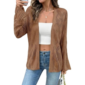 image:imageSidefeel Womens Summer Cardigan Sweaters Long Sleeve Open Front Crochet See Through Lightweight Kimonos Boho Beach Cover UpsBrown