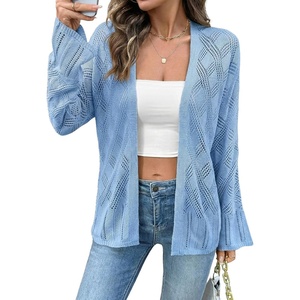 image:imageSidefeel Womens Summer Cardigan Sweaters Long Sleeve Open Front Crochet See Through Lightweight Kimonos Boho Beach Cover UpsLight Blue