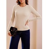 image:imageSidefeel Long Sleeve Shirts for Women Crewneck Ribbed Knit Raw Hem Raglan Tops Casual Slim Fitted Basic TeesApricot