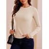 image:imageSidefeel Long Sleeve Shirts for Women Crewneck Ribbed Knit Raw Hem Raglan Tops Casual Slim Fitted Basic TeesApricot