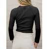 image:imageSidefeel Long Sleeve Shirts for Women Crewneck Ribbed Knit Raw Hem Raglan Tops Casual Slim Fitted Basic TeesBlack