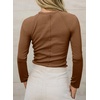 image:imageSidefeel Long Sleeve Shirts for Women Crewneck Ribbed Knit Raw Hem Raglan Tops Casual Slim Fitted Basic TeesBrown