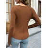 image:imageSidefeel Long Sleeve Shirts for Women Crewneck Ribbed Knit Raw Hem Raglan Tops Casual Slim Fitted Basic TeesBrown