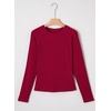 image:imageSidefeel Long Sleeve Shirts for Women Crewneck Ribbed Knit Raw Hem Raglan Tops Casual Slim Fitted Basic TeesBurgundy