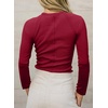 image:imageSidefeel Long Sleeve Shirts for Women Crewneck Ribbed Knit Raw Hem Raglan Tops Casual Slim Fitted Basic TeesBurgundy