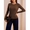image:imageSidefeel Long Sleeve Shirts for Women Crewneck Ribbed Knit Raw Hem Raglan Tops Casual Slim Fitted Basic TeesCoffee