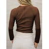 image:imageSidefeel Long Sleeve Shirts for Women Crewneck Ribbed Knit Raw Hem Raglan Tops Casual Slim Fitted Basic TeesCoffee