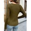 image:imageSidefeel Long Sleeve Shirts for Women Crewneck Ribbed Knit Raw Hem Raglan Tops Casual Slim Fitted Basic TeesMoss Green