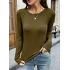image:imageSidefeel Long Sleeve Shirts for Women Crewneck Ribbed Knit Raw Hem Raglan Tops Casual Slim Fitted Basic TeesMoss Green