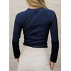 image:imageSidefeel Long Sleeve Shirts for Women Crewneck Ribbed Knit Raw Hem Raglan Tops Casual Slim Fitted Basic TeesNavy Blue