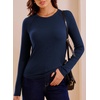 image:imageSidefeel Long Sleeve Shirts for Women Crewneck Ribbed Knit Raw Hem Raglan Tops Casual Slim Fitted Basic TeesNavy Blue