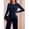 image:imageSidefeel Long Sleeve Shirts for Women Crewneck Ribbed Knit Raw Hem Raglan Tops Casual Slim Fitted Basic TeesNavy Blue