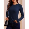 image:imageSidefeel Long Sleeve Shirts for Women Crewneck Ribbed Knit Raw Hem Raglan Tops Casual Slim Fitted Basic TeesNavy Blue