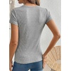 image:imageSidefeel Summer Tops for Women 2026 Cap Sleeve Ribbed Button Down Crewneck Slim Fitted Cute Going Out Tops Gray Small