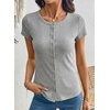 image:imageSidefeel Summer Tops for Women 2026 Cap Sleeve Ribbed Button Down Crewneck Slim Fitted Cute Going Out Tops Gray Small