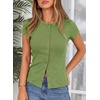 image:imageSidefeel Summer Tops for Women 2026 Cap Sleeve Ribbed Button Down Crewneck Slim Fitted Cute Going Out TopsGrass Green