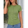 image:imageSidefeel Summer Tops for Women 2026 Cap Sleeve Ribbed Button Down Crewneck Slim Fitted Cute Going Out TopsGrass Green
