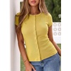 image:imageSidefeel Summer Tops for Women 2026 Cap Sleeve Ribbed Button Down Crewneck Slim Fitted Cute Going Out TopsYellow Cream