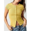 image:imageSidefeel Summer Tops for Women 2026 Cap Sleeve Ribbed Button Down Crewneck Slim Fitted Cute Going Out TopsYellow Cream