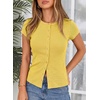 image:imageSidefeel Summer Tops for Women 2026 Cap Sleeve Ribbed Button Down Crewneck Slim Fitted Cute Going Out TopsYellow Cream