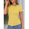 image:imageSidefeel Summer Tops for Women 2026 Cap Sleeve Ribbed Button Down Crewneck Slim Fitted Cute Going Out TopsYellow Cream