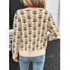 image:imageSidefeel Womens Button Down Cardigan Sweater Long Sleeve Cute Floral Printed Cropped Sweater CoatsApricot