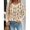 image:imageSidefeel Womens Button Down Cardigan Sweater Long Sleeve Cute Floral Printed Cropped Sweater CoatsApricot