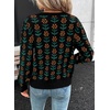 image:imageSidefeel Womens Button Down Cardigan Sweater Long Sleeve Cute Floral Printed Cropped Sweater CoatsBlack