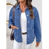 image:imageSidefeel Womens Jean Jacket Casual Long Sleeve Button Down Oversized Boyfriend Trendy Denim Jacket CoatLight Blue