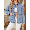 image:imageSidefeel Womens Jean Jacket Casual Long Sleeve Button Down Oversized Boyfriend Trendy Denim Jacket CoatWashed Blue