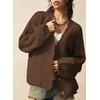 image:imageSidefeel Womens Oversized Cardigan Sweaters Long Sleeve Button Down Open Front Knit Jacket Coat with PocketsDark Brown