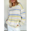 image:imageSidefeel Womens Sweaters 2026 Lightweight Casual Off Shoulder Long Sleeve Crochet Striped Knit Pullover Tops ClothingYellow