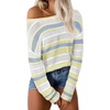 image:imageSidefeel Womens Sweaters 2026 Lightweight Casual Off Shoulder Long Sleeve Crochet Striped Knit Pullover Tops ClothingYellow