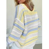 image:imageSidefeel Womens Sweaters 2026 Lightweight Casual Off Shoulder Long Sleeve Crochet Striped Knit Pullover Tops ClothingYellow