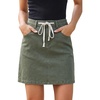 image:imageSidefeel Womens Jean Skirt High Waist Drawstring Stretchy Casual Summer Loose Fit Trendy Mini Denim Skirt with PocketsGreen
