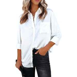 image:imageSidefeel Women Silk Long Sleeve Button Down Blouse Lady Shirt Casual Business Smooth Blouse Tops Small White