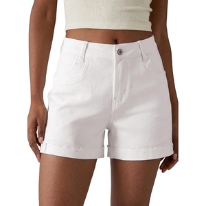 image:imageSidefeel Womens Jean Shorts High Waisted Stretchy Folded Hem Casual Trendy Patchwork Loose Fit Summer Denim ShortsCream White