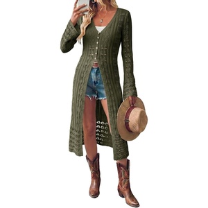 image:imageSidefeel Womens Long Cardigans Crochet Duster Button Up Bell Long Sleeve Trendy Fall Lightweight SweatersGreen