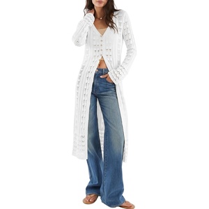 image:imageSidefeel Womens Long Cardigans Crochet Duster Button Up Bell Long Sleeve Trendy Fall Lightweight SweatersWhite