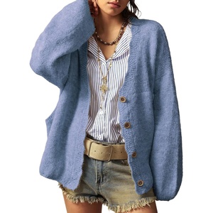 image:imageSidefeel Womens Oversized Cardigan Sweaters Long Sleeve Button Down Open Front Knit Jacket Coat with PocketsAshleigh Blue