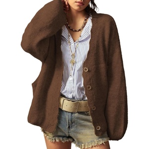 image:imageSidefeel Womens Oversized Cardigan Sweaters Long Sleeve Button Down Open Front Knit Jacket Coat with PocketsDark Brown