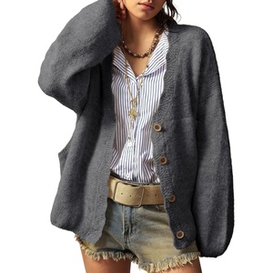 image:imageSidefeel Womens Oversized Cardigan Sweaters Long Sleeve Button Down Open Front Knit Jacket Coat with PocketsDark Grey