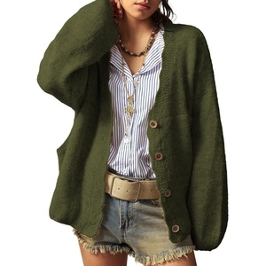 image:imageSidefeel Womens Oversized Cardigan Sweaters Long Sleeve Button Down Open Front Knit Jacket Coat with PocketsGreen