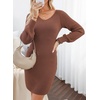 image:imageSidefeel Womens 2026 Fall Winter Ribbed Knit Sweater Dress Casual Long Sleeve Sexy V Neck Bodycon Mini DressBrown