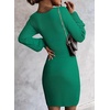 image:imageSidefeel Womens 2026 Fall Winter Ribbed Knit Sweater Dress Casual Long Sleeve Sexy V Neck Bodycon Mini DressGreen