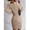 image:imageSidefeel Womens 2026 Fall Winter Ribbed Knit Sweater Dress Casual Long Sleeve Sexy V Neck Bodycon Mini DressKhaki