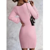 image:imageSidefeel Womens 2026 Fall Winter Ribbed Knit Sweater Dress Casual Long Sleeve Sexy V Neck Bodycon Mini DressPink